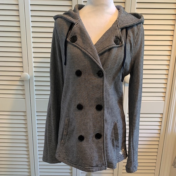 Roxy The Cuddle Hooded Jacket Striped Nautical Peacoat size XL - Picture 3 of 11